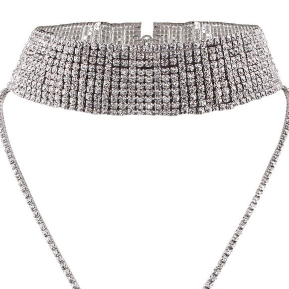 C22 | Dainty Silver Rhinestone Choker Necklace - Picture 5 of 6
